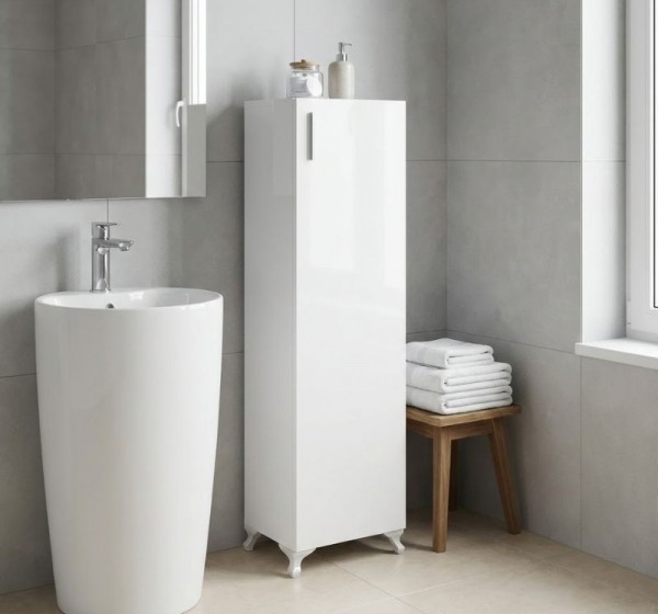 Ντουλάπι κουζίνας - μπάνιου Mine Megapap χρώμα λευκό 30x32x128εκ.