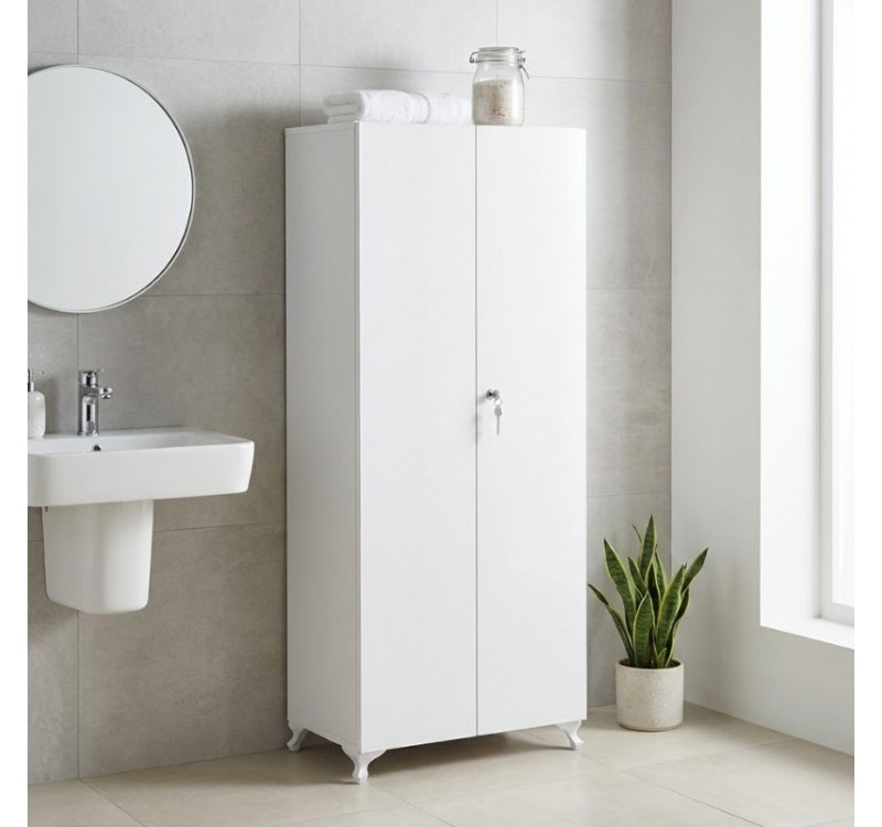 Ντουλάπα - Παπουτσοθήκη Cilem Megapap με κλειδαριά χρώμα λευκό 70x32x188εκ.