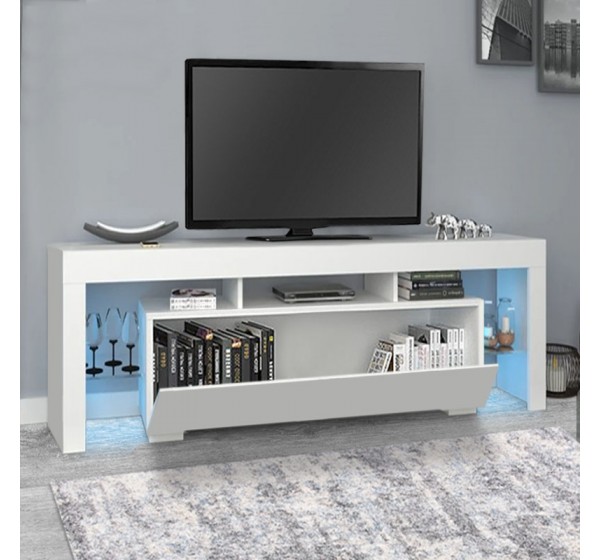 Έπιπλο τηλεόρασης Stilo Megapap με φωτισμό LED χρώμα λευκό 150x37x52εκ.