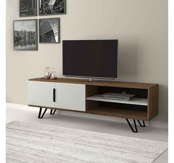 Έπιπλο τηλεόρασης Foot Megapap χρώμα καρυδί - λευκό 160x35x49εκ.