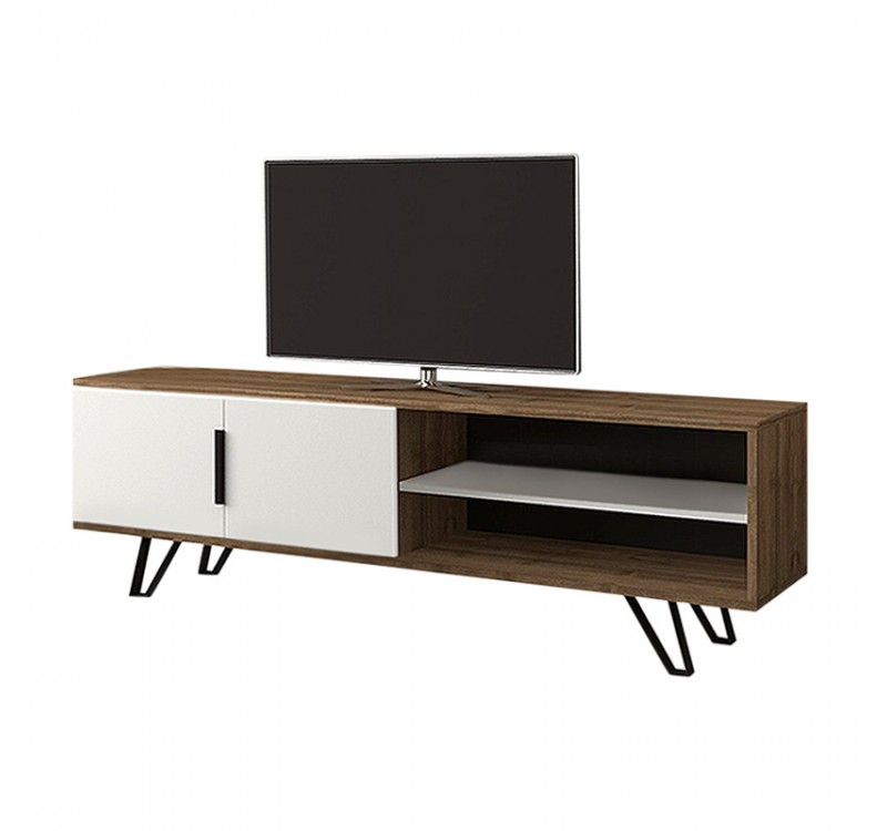 Έπιπλο τηλεόρασης Foot Megapap χρώμα καρυδί - λευκό 160x35x49εκ.