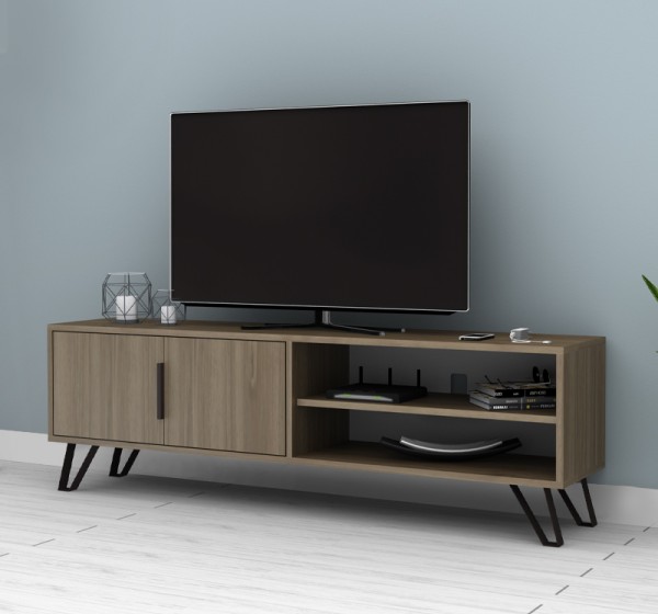 Έπιπλο τηλεόρασης Foot Megapap χρώμα καρυδί 160x35x49εκ.