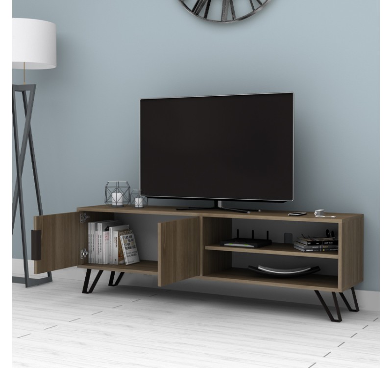 Έπιπλο τηλεόρασης Foot Megapap χρώμα καρυδί 160x35x49εκ.