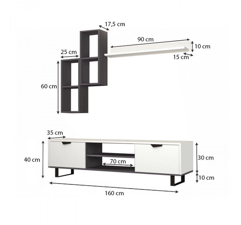 Σύνθεση τηλεόρασης Lonsa Megapap χρώμα λευκό 160x35x40εκ.