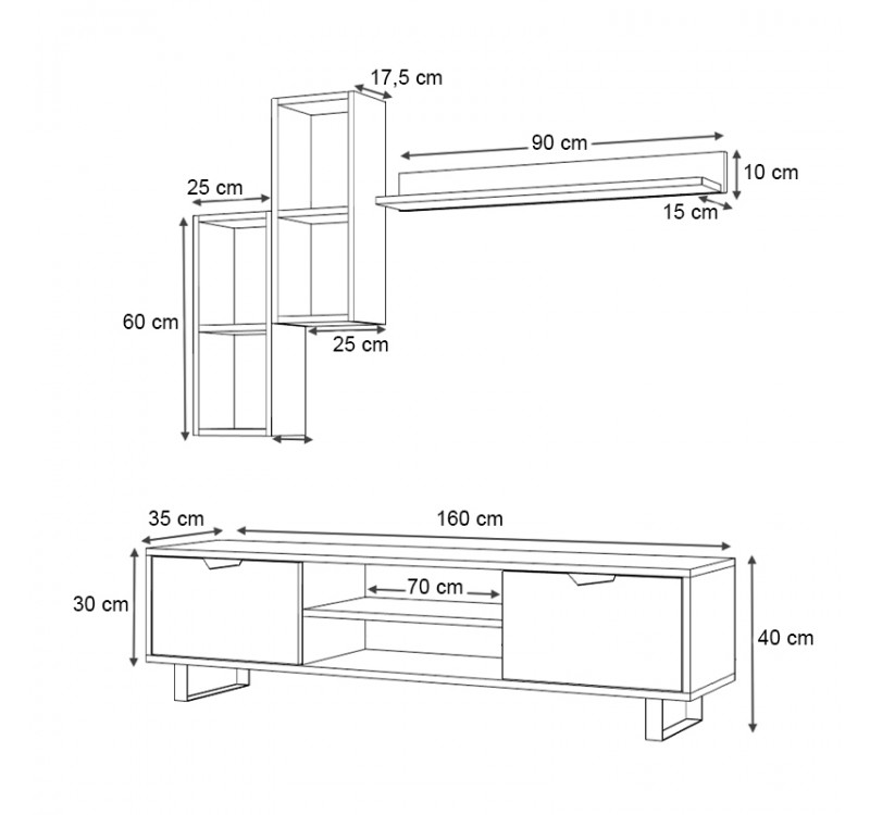 Σύνθεση τηλεόρασης Lonsa Megapap χρώμα φυσικό οξιάς 160x35x40εκ.