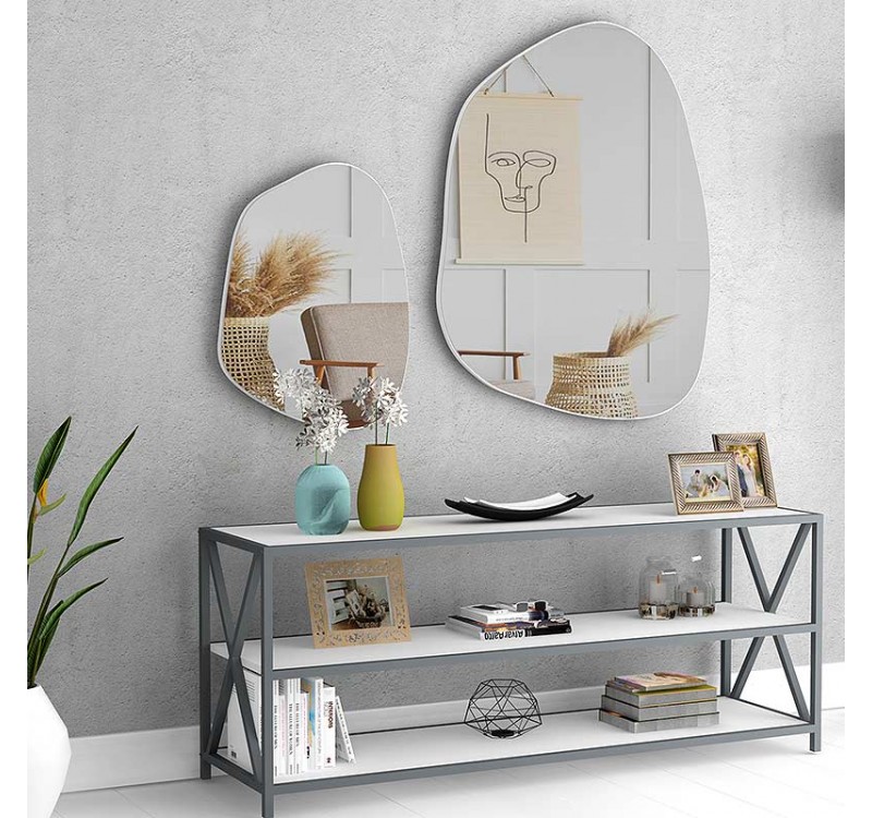 Σετ καθρεπτών τοίχου Denza Megapap 2 τμχ. χρώμα λευκό 100x80x2,2εκ.