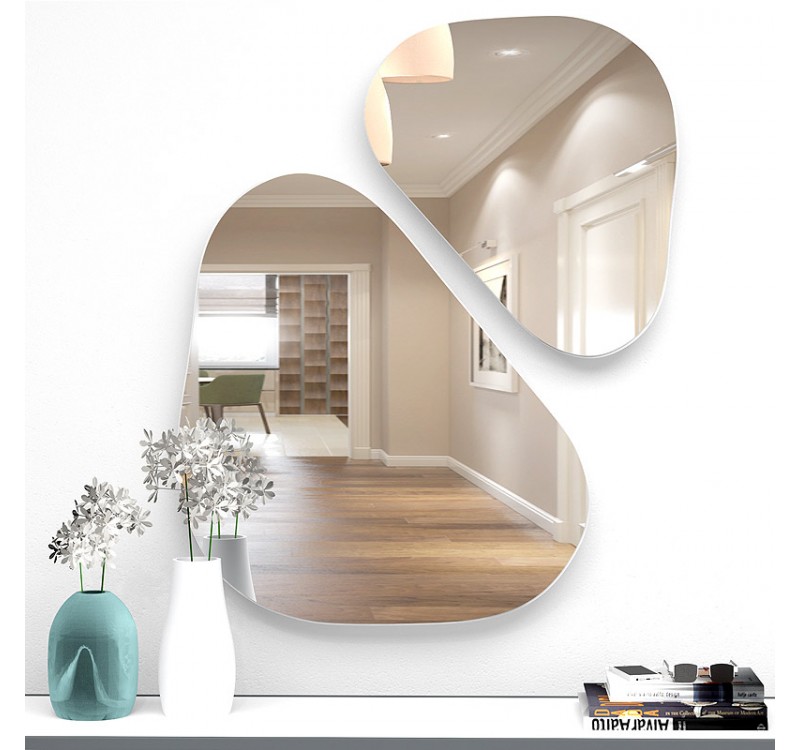 Σετ καθρεπτών τοίχου Leista Megapap 2 τμχ. χρώμα λευκό 65x58x2,2εκ.