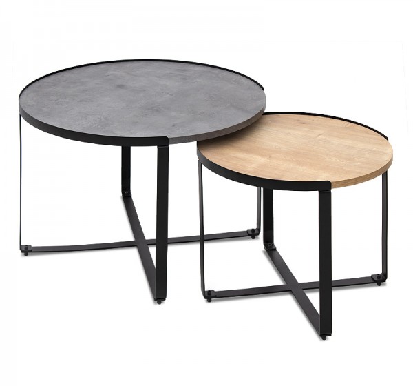 Σετ τραπεζάκια σαλονιού Davis Megapap 2τμχ. χρώμα γκρι σκυροδέματος/φυσικό οξιάς 70x69x46εκ.