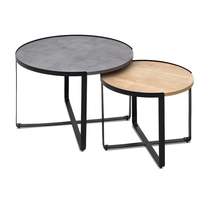 Σετ τραπεζάκια σαλονιού Davis Megapap 2τμχ. χρώμα γκρι σκυροδέματος/φυσικό οξιάς 70x69x46εκ.