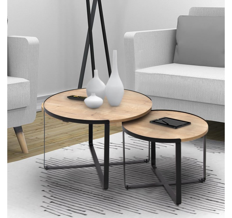 Σετ τραπεζάκια σαλονιού Davis Megapap 2τμχ. χρώμα φυσικό οξιάς 70x69x46εκ.