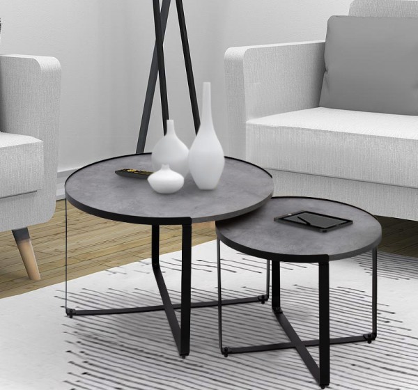 Σετ τραπεζάκια σαλονιού Davis Megapap 2τμχ. χρώμα γκρι σκυροδέματος 70x69x46εκ.