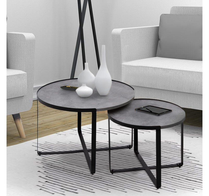 Σετ τραπεζάκια σαλονιού Davis Megapap 2τμχ. χρώμα γκρι σκυροδέματος 70x69x46εκ.