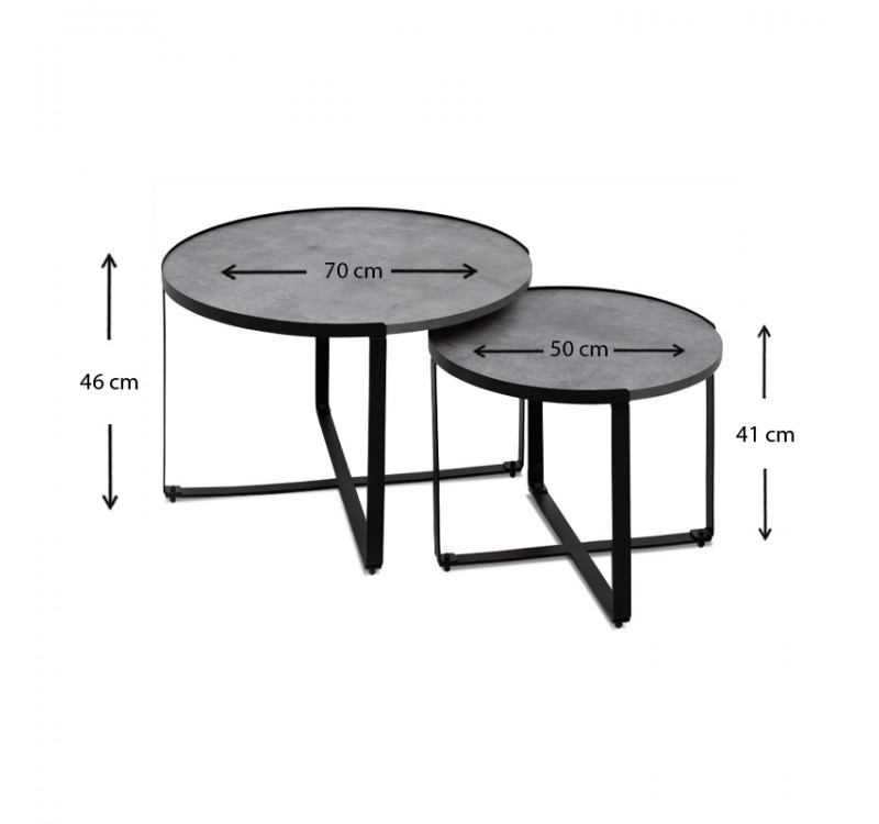 Σετ τραπεζάκια σαλονιού Davis Megapap 2τμχ. χρώμα γκρι σκυροδέματος 70x69x46εκ.