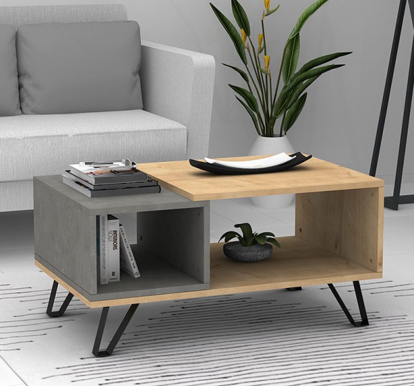 Τραπεζάκι σαλονιού Don Megapap χρώμα φυσικό οξιάς - γκρι σκυροδέματος 90x55x44εκ.