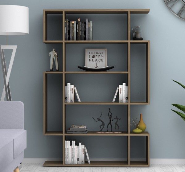 Βιβλιοθήκη Clint Megapap χρώμα καρυδί 108,5x25,5x161εκ.