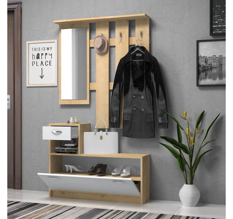 Έπιπλο εισόδου Raynold Megapap χρώμα φυσικό οξιάς - λευκό 100x30x180εκ.