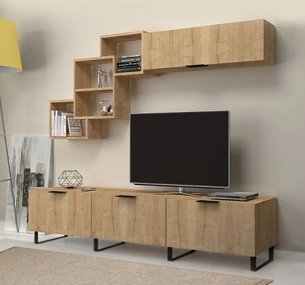 Σύνθεση τηλεόρασης Heydar Megapap χρώμα φυσικό οξιάς 210x35x40εκ.