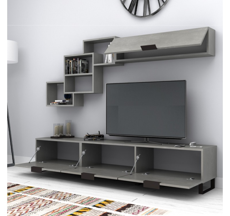 Σύνθεση τηλεόρασης Heydar Megapap χρώμα γκρι σκυροδέματος 210x35x40εκ.