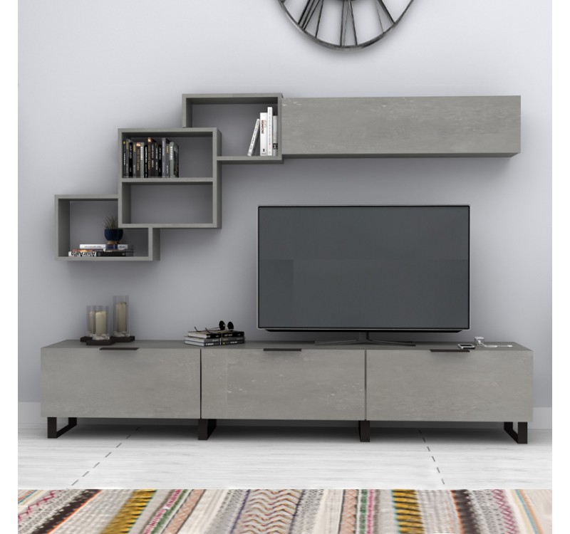 Σύνθεση τηλεόρασης Heydar Megapap χρώμα γκρι σκυροδέματος 210x35x40εκ.