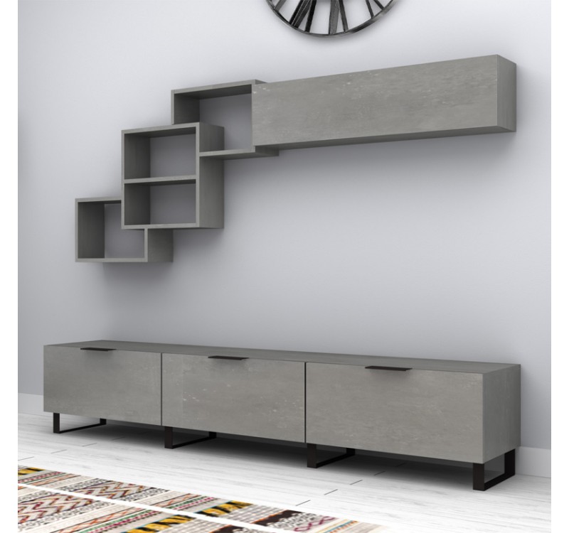 Σύνθεση τηλεόρασης Heydar Megapap χρώμα γκρι σκυροδέματος 210x35x40εκ.