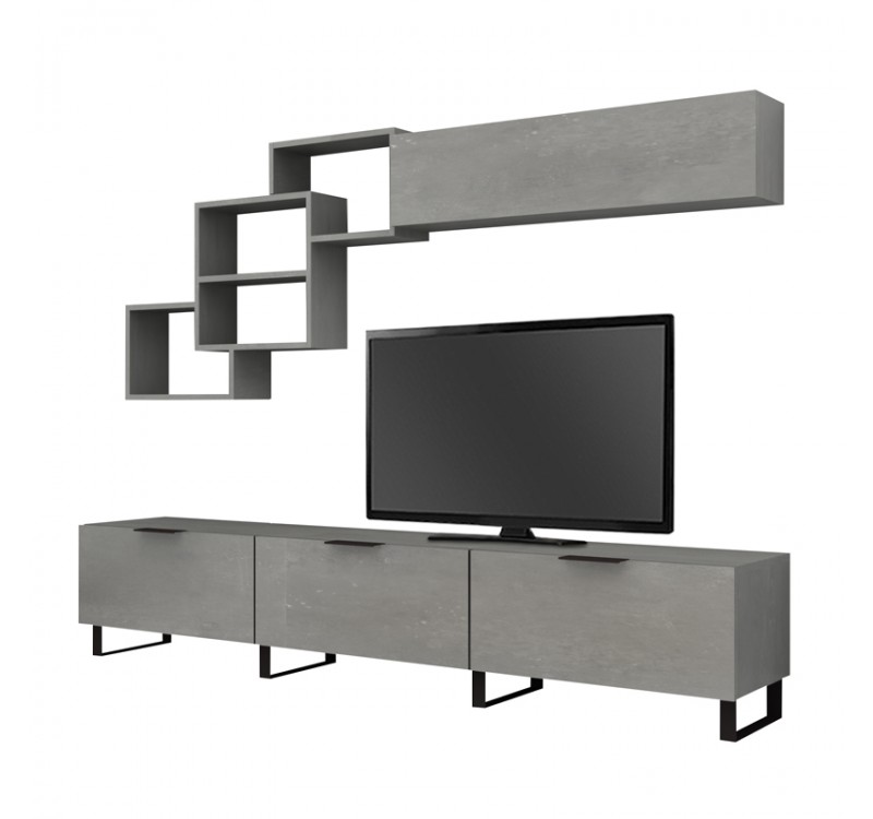 Σύνθεση τηλεόρασης Heydar Megapap χρώμα γκρι σκυροδέματος 210x35x40εκ.