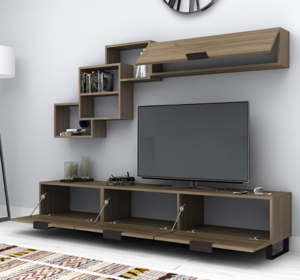 Σύνθεση τηλεόρασης Heydar Megapap χρώμα καρυδί 210x35x40εκ.