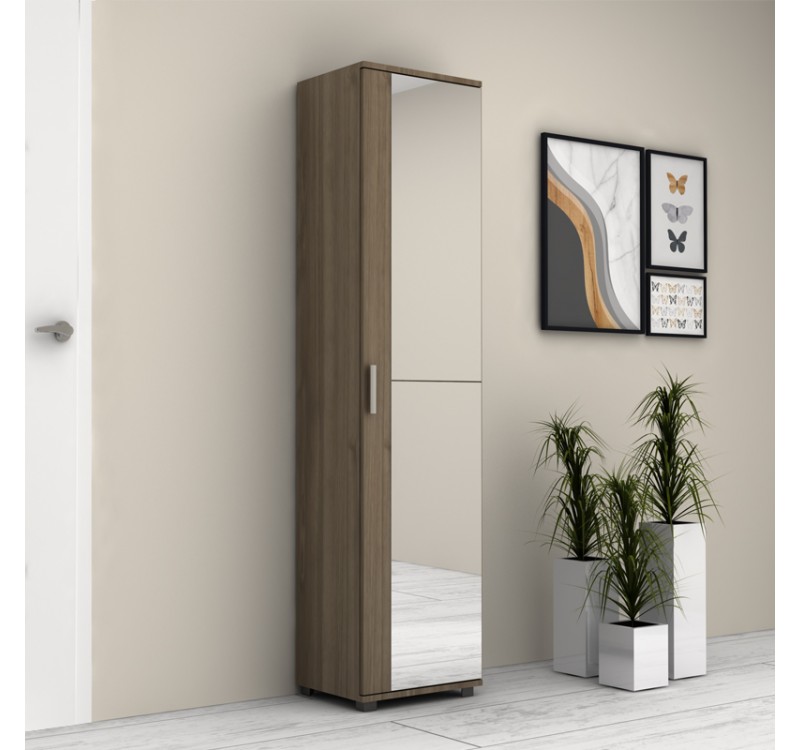 Ντουλάπα ρούχων - παπουτσοθήκη Visla Megapap μονόφυλλη με καθρέπτη χρώμα καρυδί 45x36x187εκ.