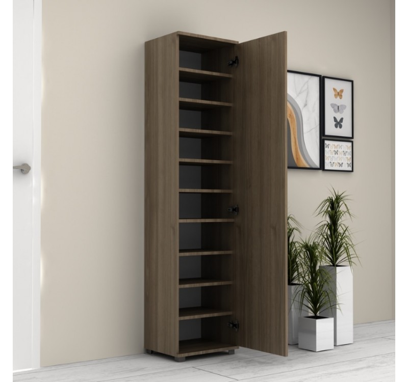 Ντουλάπα ρούχων - παπουτσοθήκη Visla Megapap μονόφυλλη με καθρέπτη χρώμα καρυδί 45x36x187εκ.