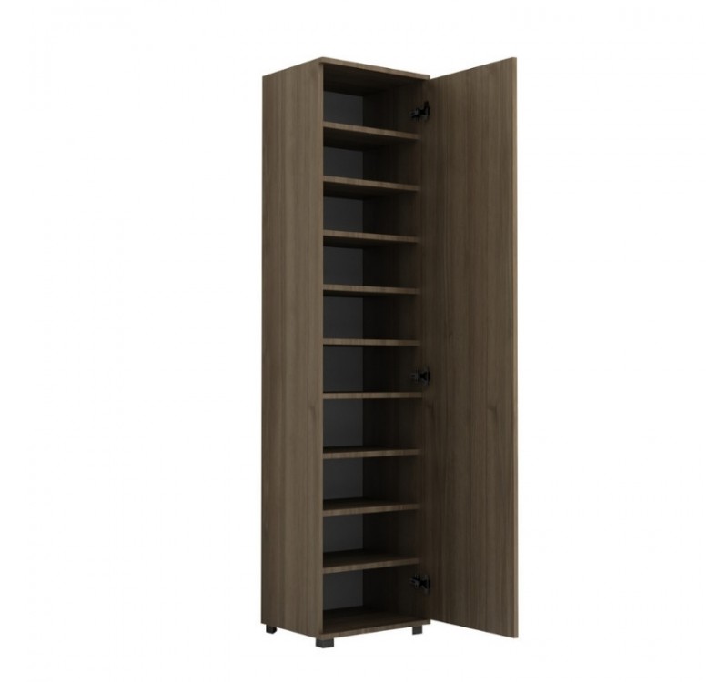 Ντουλάπα ρούχων - παπουτσοθήκη Visla Megapap μονόφυλλη με καθρέπτη χρώμα καρυδί 45x36x187εκ.