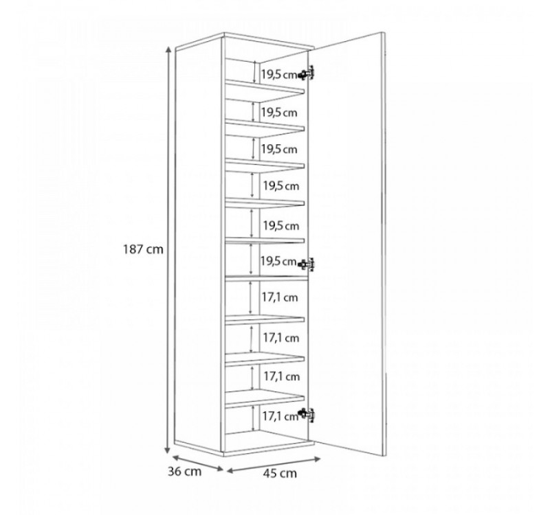 Ντουλάπα ρούχων - παπουτσοθήκη Visla Megapap μονόφυλλη με καθρέπτη χρώμα καρυδί 45x36x187εκ.