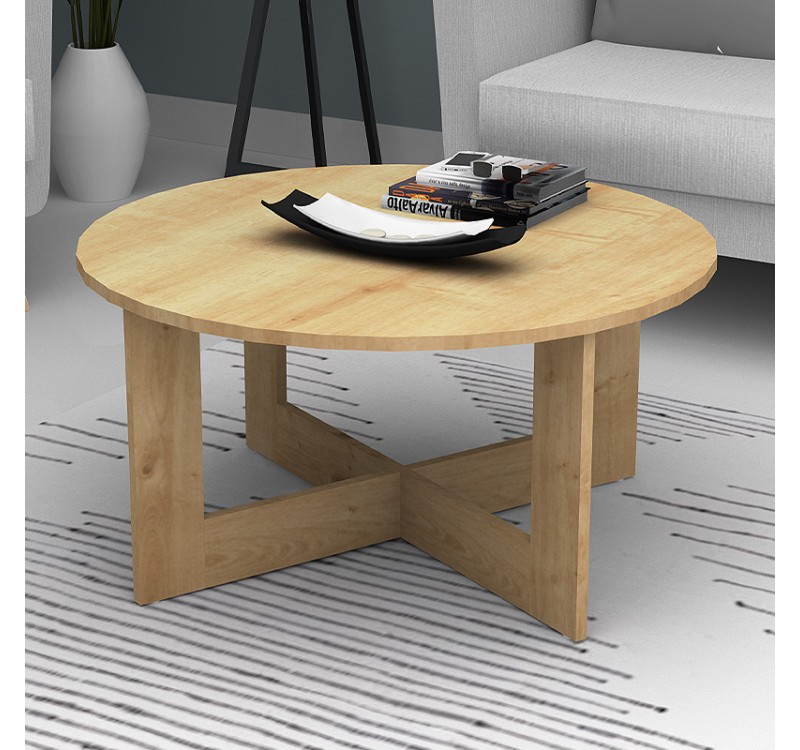 Τραπεζάκι σαλονιού Kati Megapap χρώμα φυσικό οξιάς Ø80x42εκ.