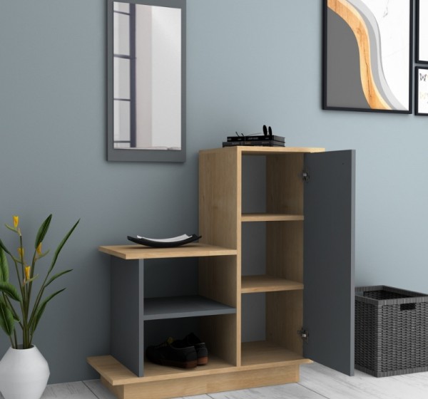 Έπιπλο εισόδου Cute Megapap χρώμα φυσικό οξιάς - ανθρακί 90x35x95εκ.