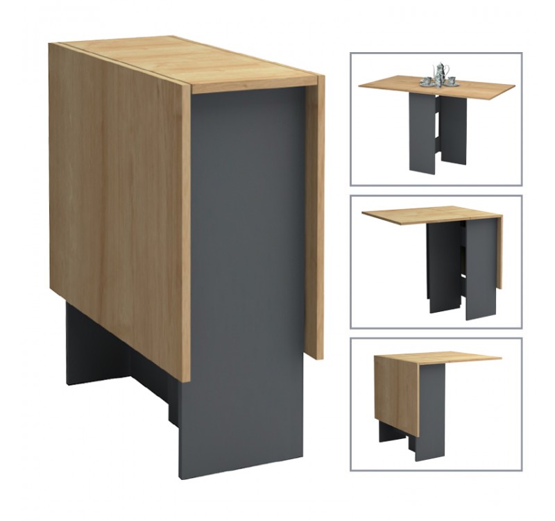 Τραπέζι Pepe Megapap επεκτεινόμενο χρώμα ανθρακί - φυσικό οξιάς 28(56+56)x77x75εκ.