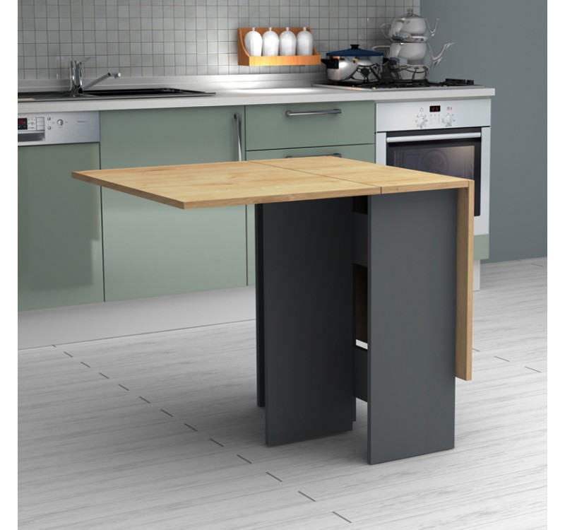 Τραπέζι Pepe Megapap επεκτεινόμενο χρώμα ανθρακί - φυσικό οξιάς 28(56+56)x77x75εκ.