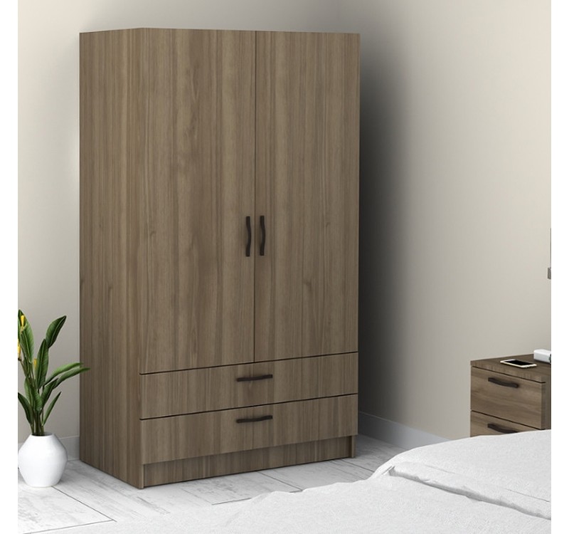 Ντουλάπα ρούχων Victoria Megapap δίφυλλη με συρτάρια χρώμα καρυδί 100x60x181εκ.