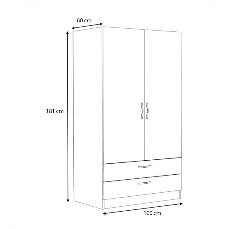 Ντουλάπα ρούχων Victoria Megapap δίφυλλη με συρτάρια χρώμα καρυδί 100x60x181εκ.