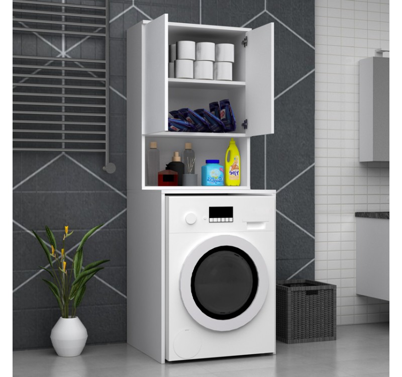 Έπιπλο πλυντηρίου Cozen Megapap χρώμα λευκό 65x60x178εκ.