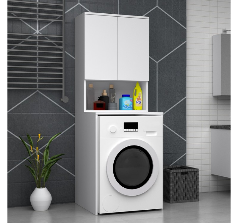 Έπιπλο πλυντηρίου Cozen Megapap χρώμα λευκό 65x60x178εκ.