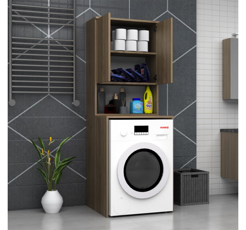 Έπιπλο πλυντηρίου Cozen Megapap χρώμα καρυδί 65x60x178εκ.