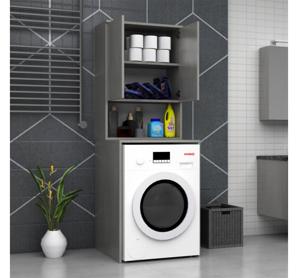 Έπιπλο πλυντηρίου Cozen Megapap χρώμα γκρι σκυροδέματος 65x60x178εκ.