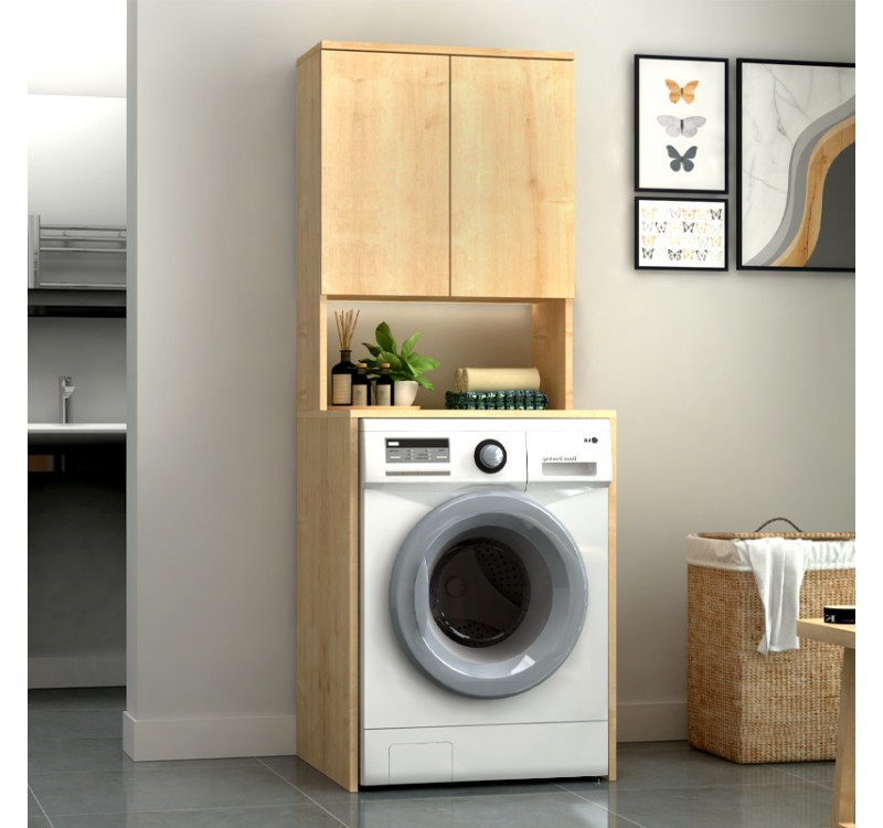 Έπιπλο πλυντηρίου Cozen Megapap χρώμα φυσικό οξιάς 65x60x178εκ.