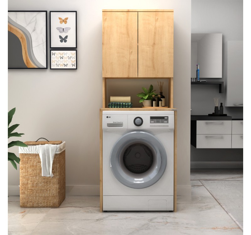 Έπιπλο πλυντηρίου Cozen Megapap χρώμα φυσικό οξιάς 65x60x178εκ.