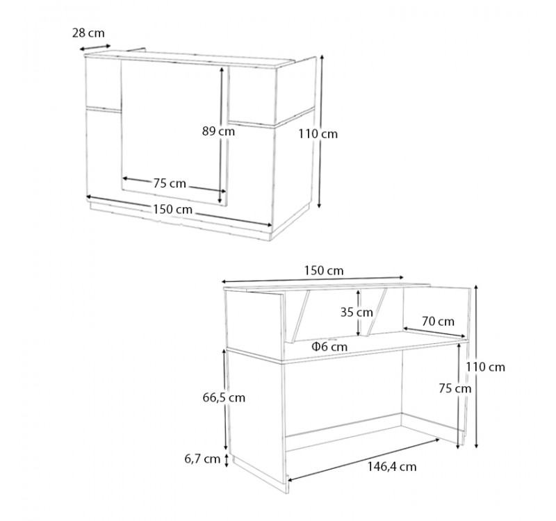 Γραφείο υποδοχής - reception Gemini Megapap χρώμα λευκό 150x70x110εκ.