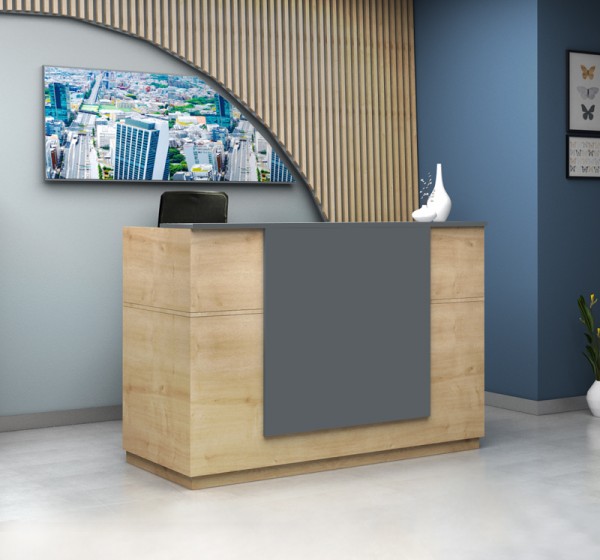 Γραφείο υποδοχής - reception Gemini Megapap χρώμα φυσικό οξιάς - ανθρακί 180x70x110εκ.