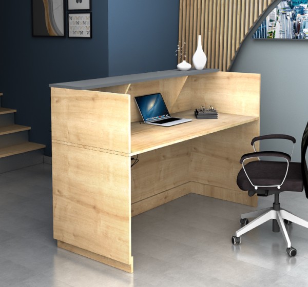 Γραφείο υποδοχής - reception Gemini Megapap χρώμα φυσικό οξιάς - ανθρακί 180x70x110εκ.