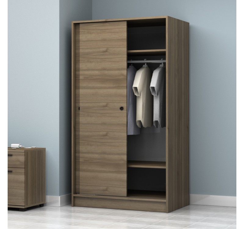 Ντουλάπα ρούχων Regio Megapap δίφυλλη συρόμενη χρώμα καρυδί 100x60x181εκ.