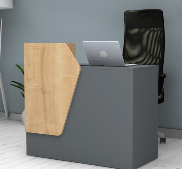 Γραφείο υποδοχής - reception Merlin Megapap χρώμα ανθρακί - φυσικό οξιάς 110x50x101,8εκ.