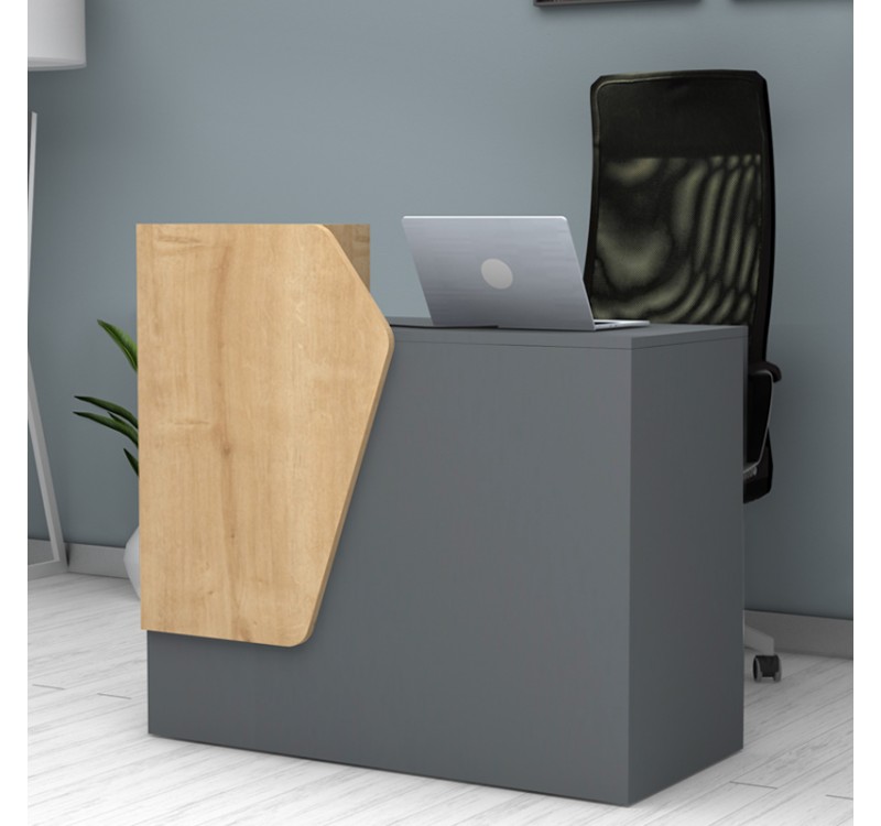 Γραφείο υποδοχής - reception Merlin Megapap χρώμα ανθρακί - φυσικό οξιάς 110x50x101,8εκ.