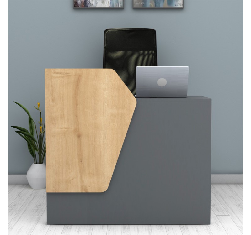 Γραφείο υποδοχής - reception Merlin Megapap χρώμα ανθρακί - φυσικό οξιάς 110x50x101,8εκ.