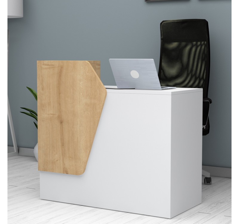 Γραφείο υποδοχής - reception Merlin Megapap χρώμα λευκό - φυσικό οξιάς 110x50x101,8εκ.